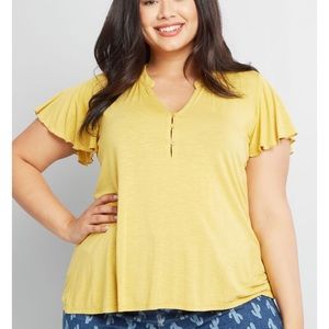 Modcloth yellow top flutter sleeve v neck